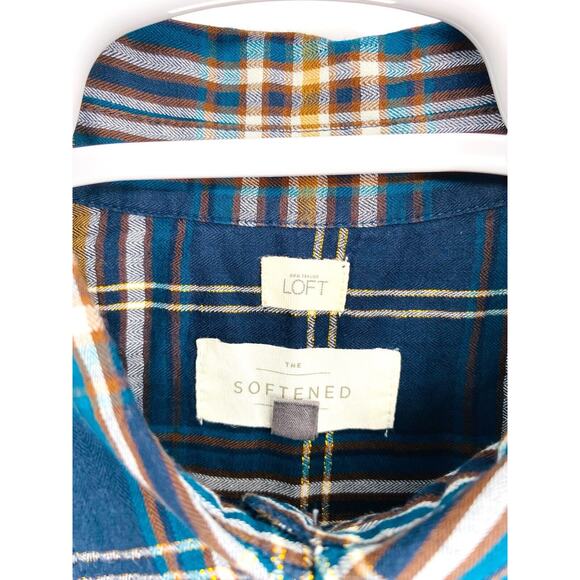 Ann Taylor LOFT XS Cotton Blue Plaid Collared Tunic Shirt Top - Picture 3 of 8